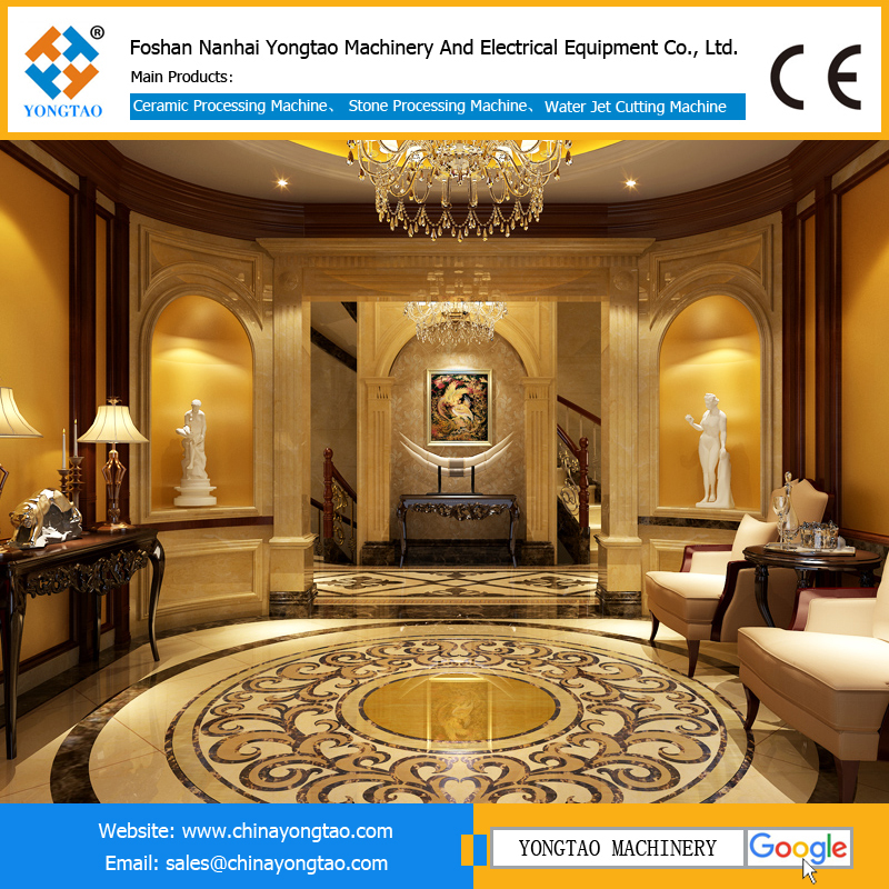 Water jet cuts ceramic patterns